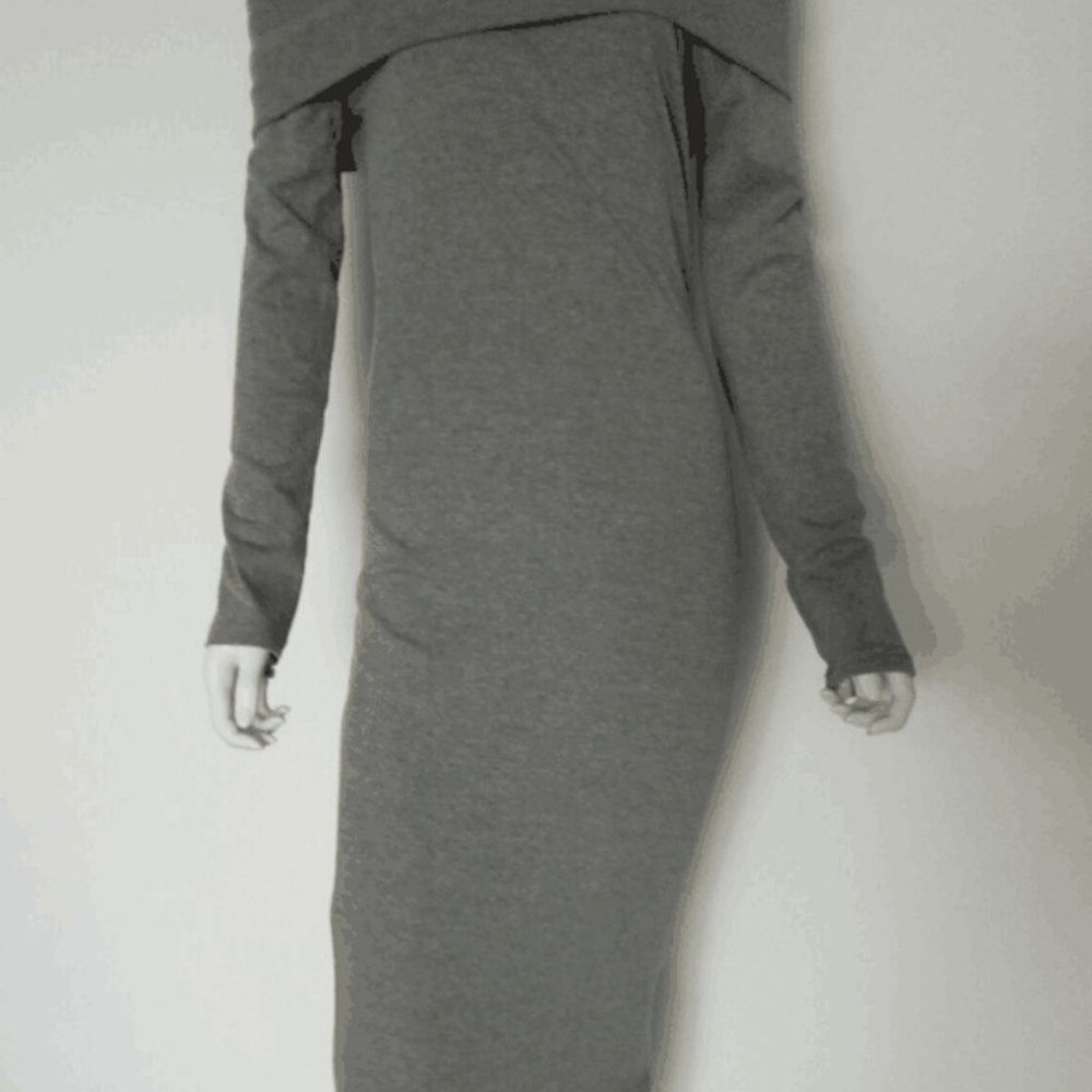 Women's Gray Long Sleeve Off Shoulder Dress -NEW